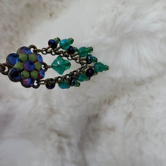 BLUE GREEN DANGLE HANGING DROP EARRINGS BOHO COWGIRL GYPSY FESTIVAL - Picture 3 of 4